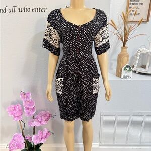 Vintage ANEGADA’S Collection Romper Size L Large Black & White Polkadot Button